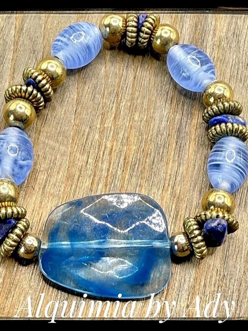 Lapis Blue & Gold Beaded Bracelet